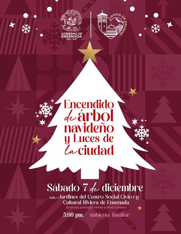 Invita Gobierno de Ensenada a encender el Árbol Navideño en el Riviera